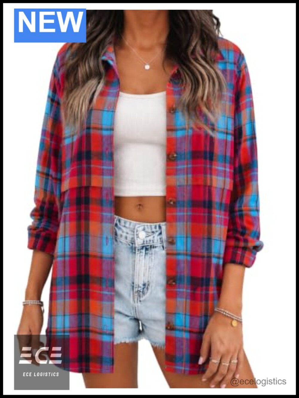 Flannel Shirt Long Sleeve Plaid Button Down Tunic Top